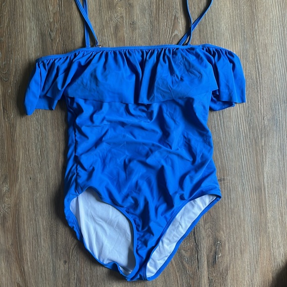 Funny Girl Royal Blue One Piece Ruffle Strapless Bathing Suit Size Medium - Picture 9 of 10